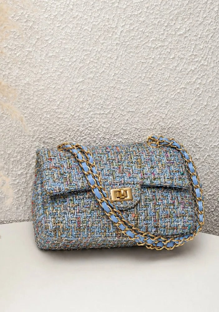 Medium Blue Tweed Bag