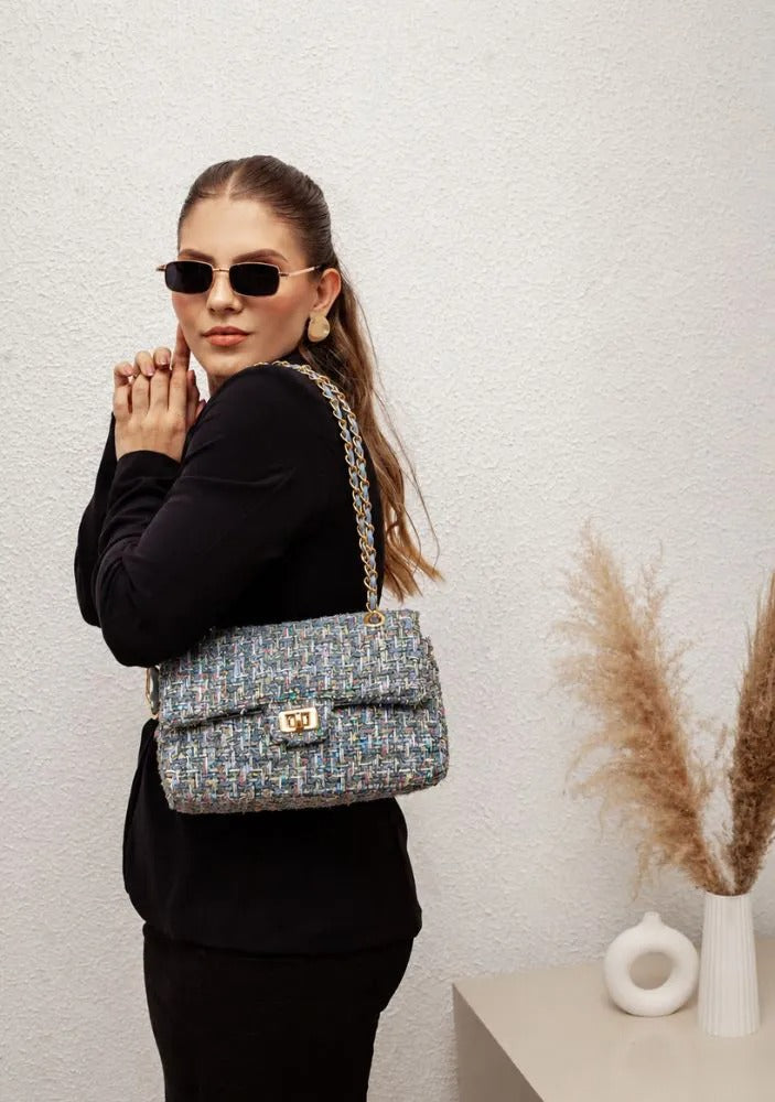 Medium Blue Tweed Bag
