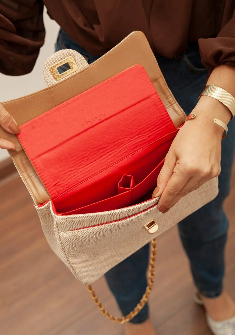 Medium Linen Bag with Caramel Details