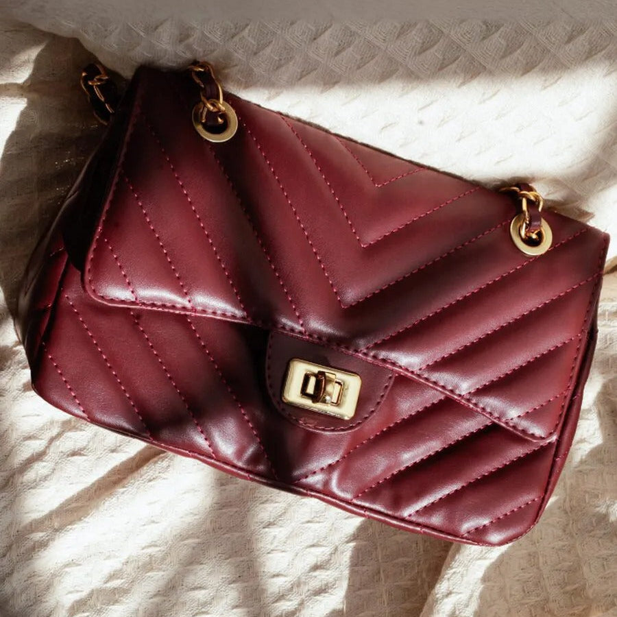 Medium Quilted Bag in Burgundy with Classic Embroidery