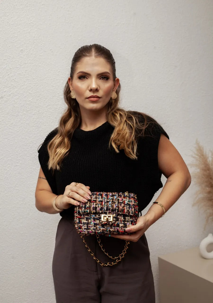 Women's Tweed Bag with Gold Chain