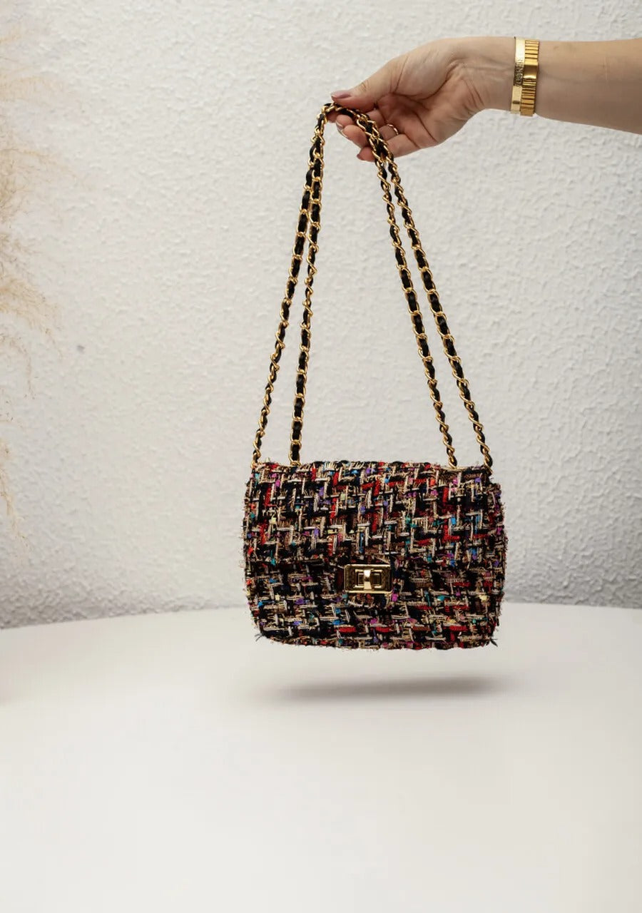 Women's Tweed Bag with Gold Chain
