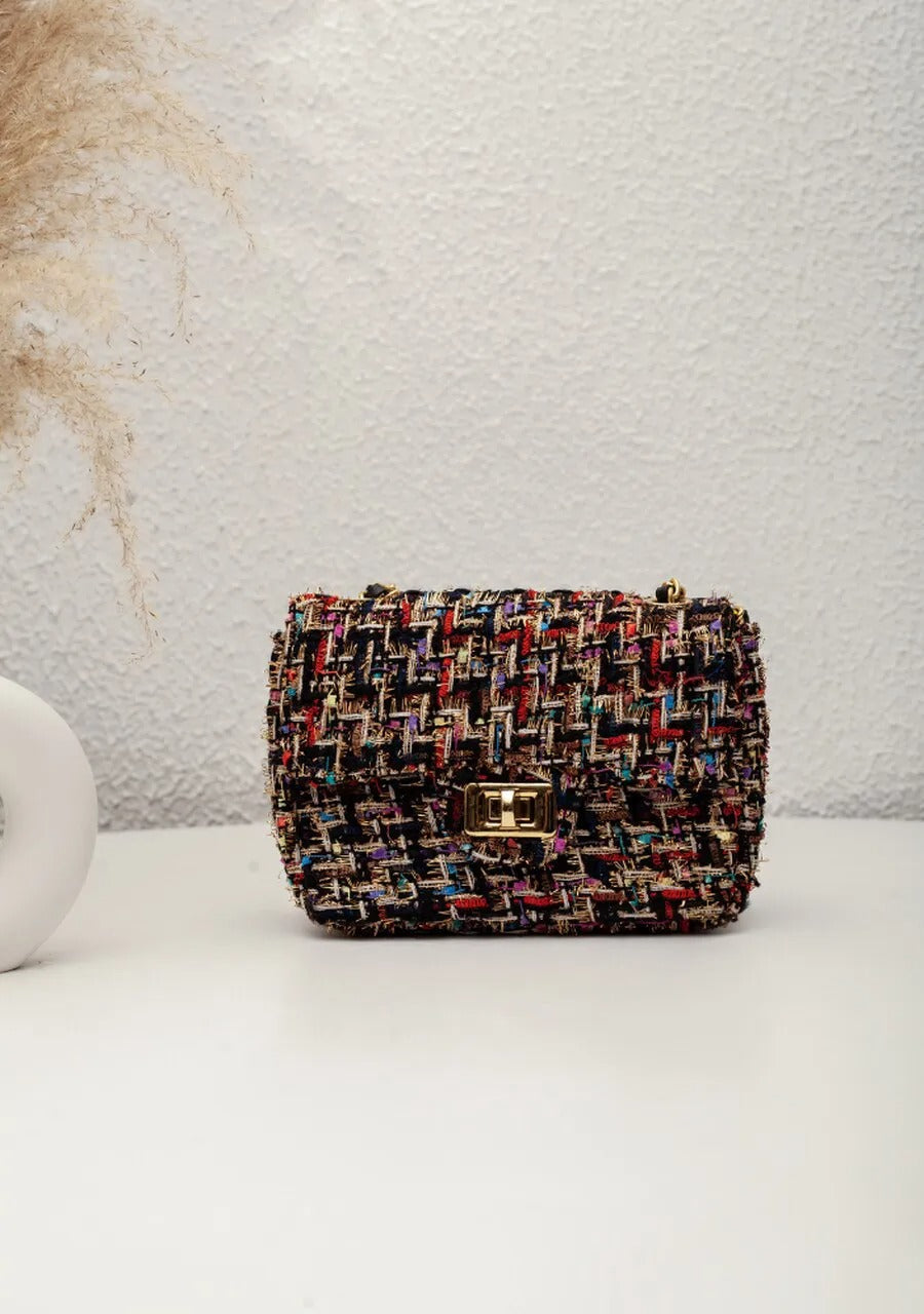Women's Tweed Bag with Gold Chain