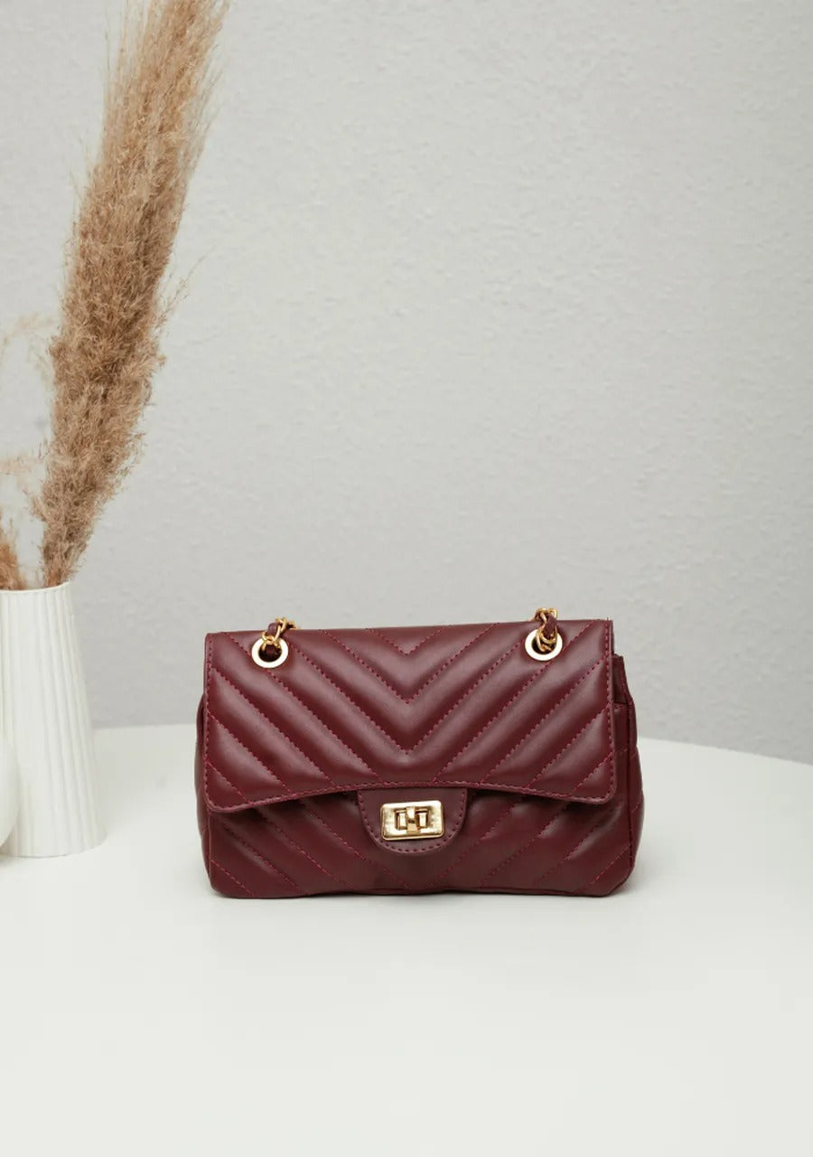 Medium Quilted Bag in Burgundy with Classic Embroidery