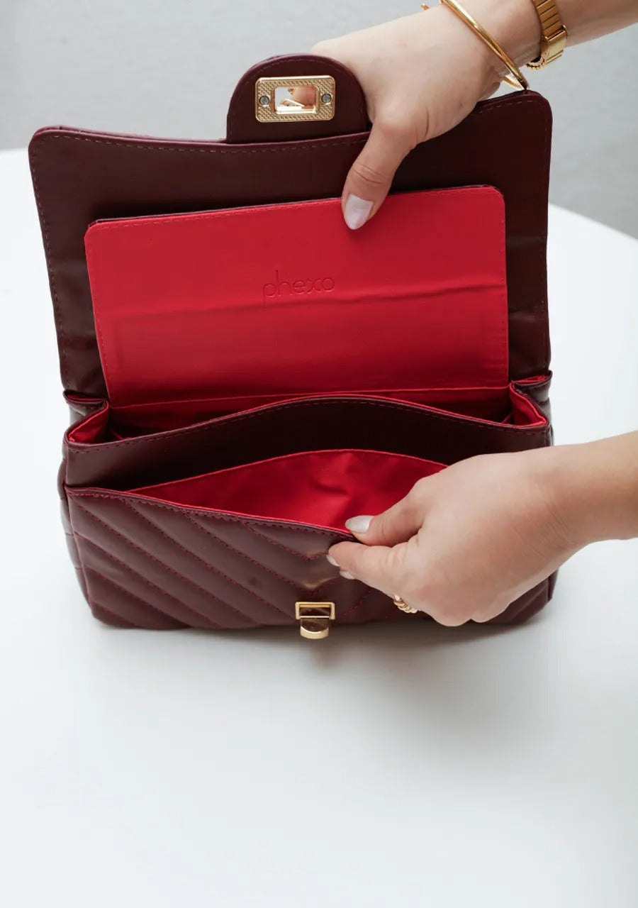 Medium Quilted Bag in Burgundy with Classic Embroidery