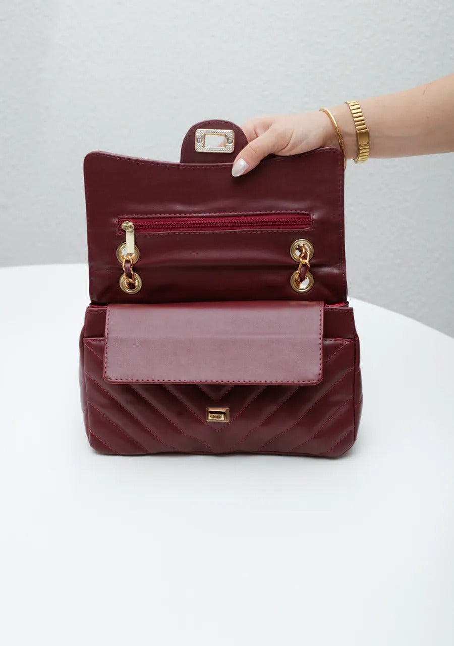 Medium Quilted Bag in Burgundy with Classic Embroidery