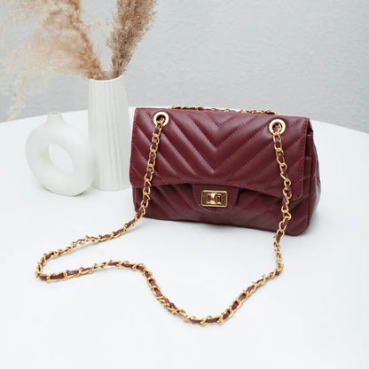 Medium Quilted Bag in Burgundy with Classic Embroidery