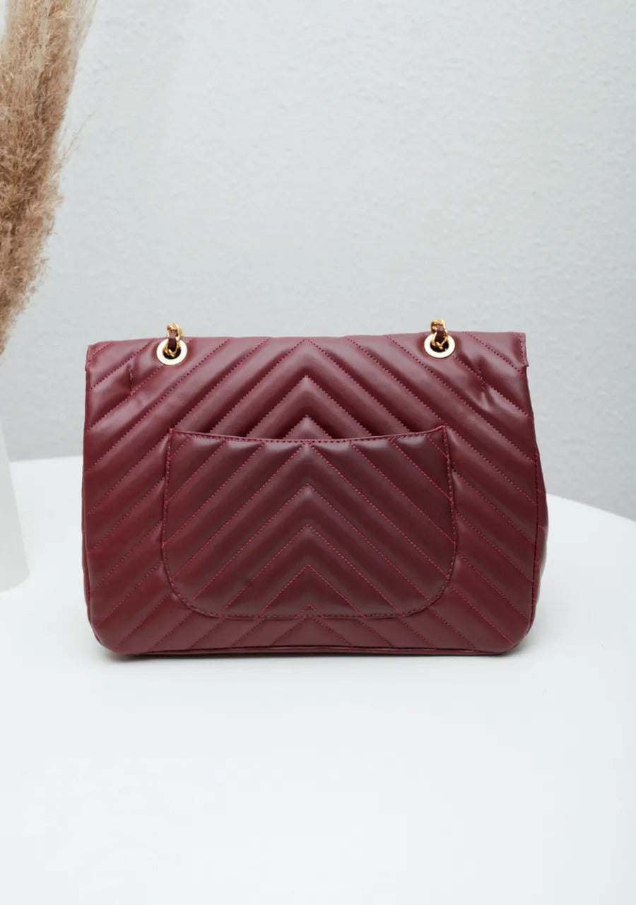 Medium Quilted Bag in Burgundy with Classic Embroidery